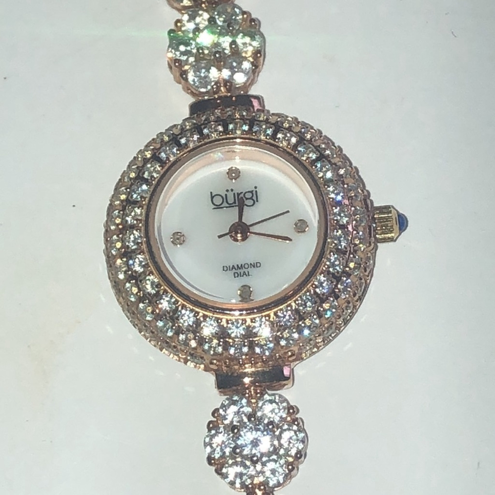 Burgi Ladies Diamond Dial BUR139RG Crystal CZ Rhinestone Rose Gold Tone Watch